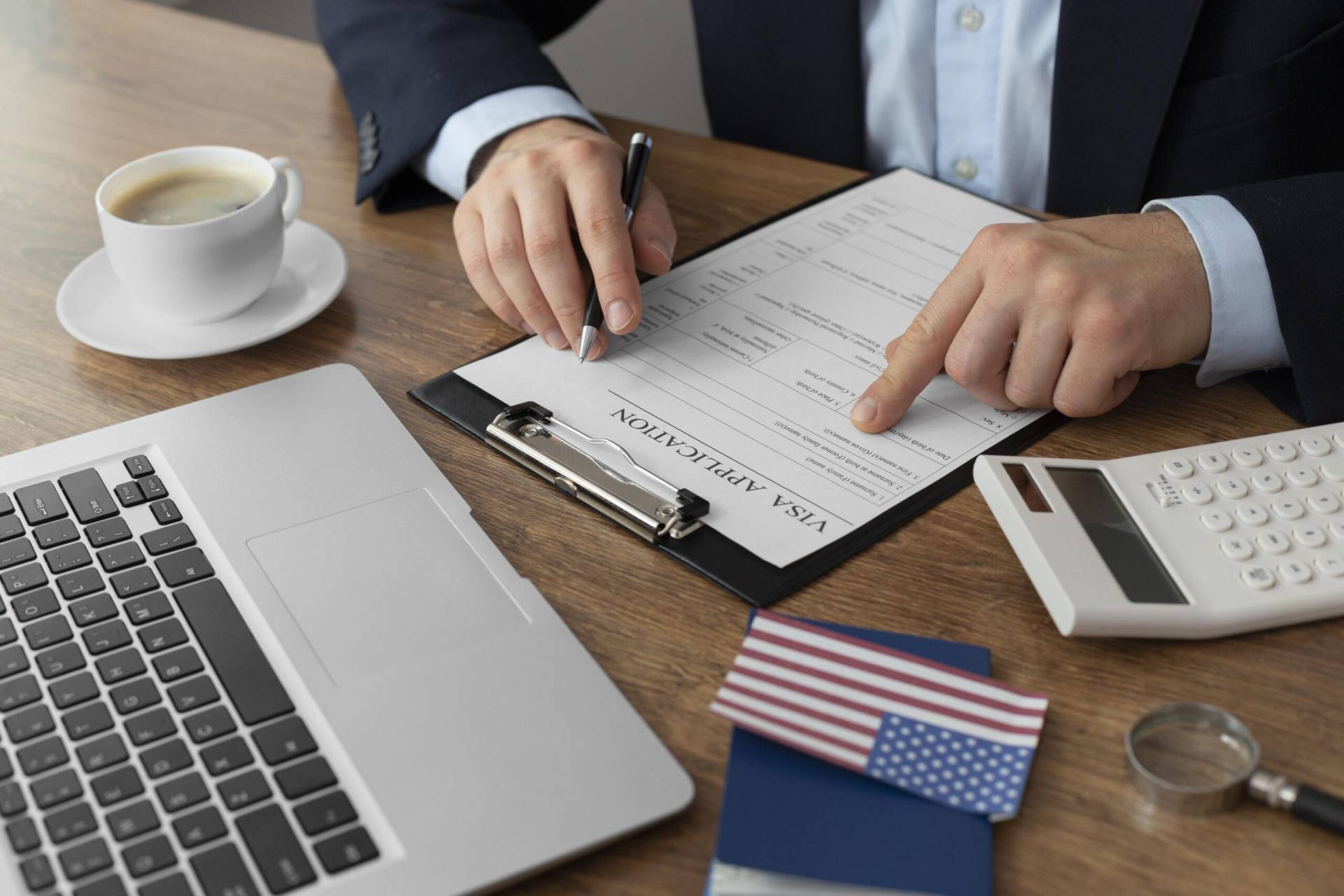 Visa Application Composition With American Flag Scaled